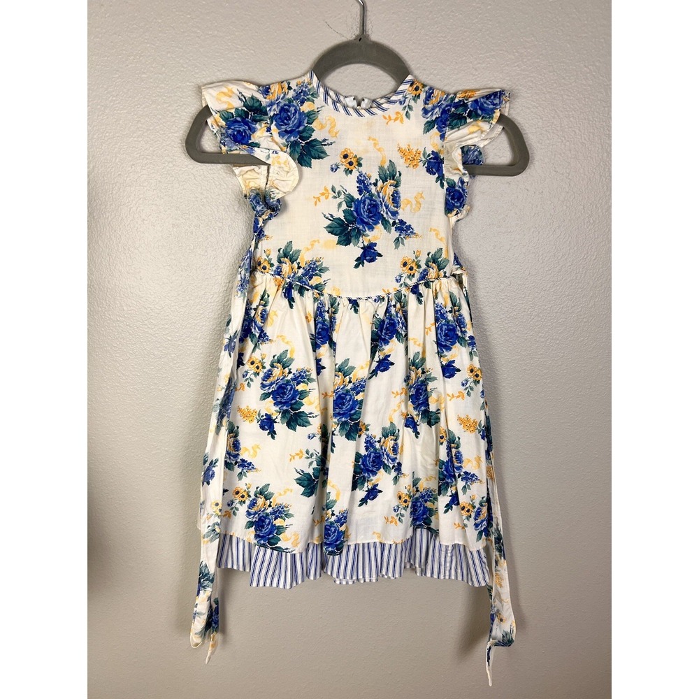 Ruth of Carolina sz 5 Girls Blue Yellow Bib Ruffle Plaid Dress USA‎ Easter